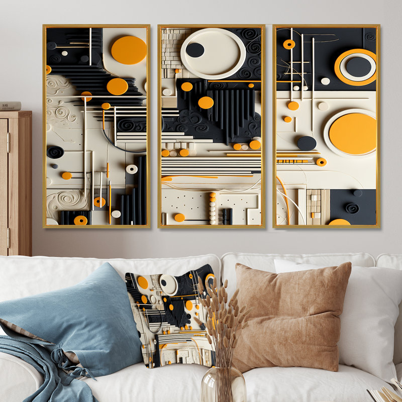 «Sweet Simplicity Collage», ensemble de salon géométrique mural, Cadre flottant doré, H 40 po x l 60 po x P 1 po