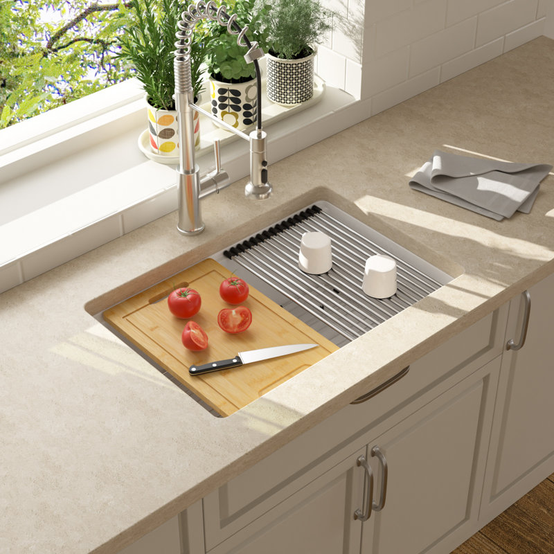 Quartz 28" X 19" Granite Composite Undermount Kitchen Sink Workstation Single Bowl Kitchen Sink, White