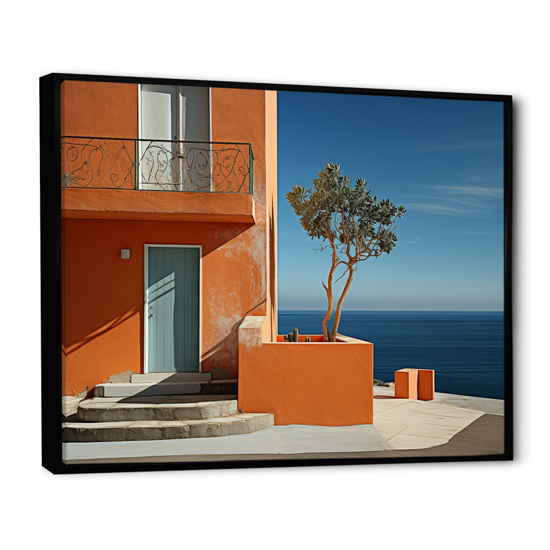 Orange Beach House Retreat - Décoration murale nautique et plage, Cadre flottant noir, H 30 po x l 40 po x P 1,5 po