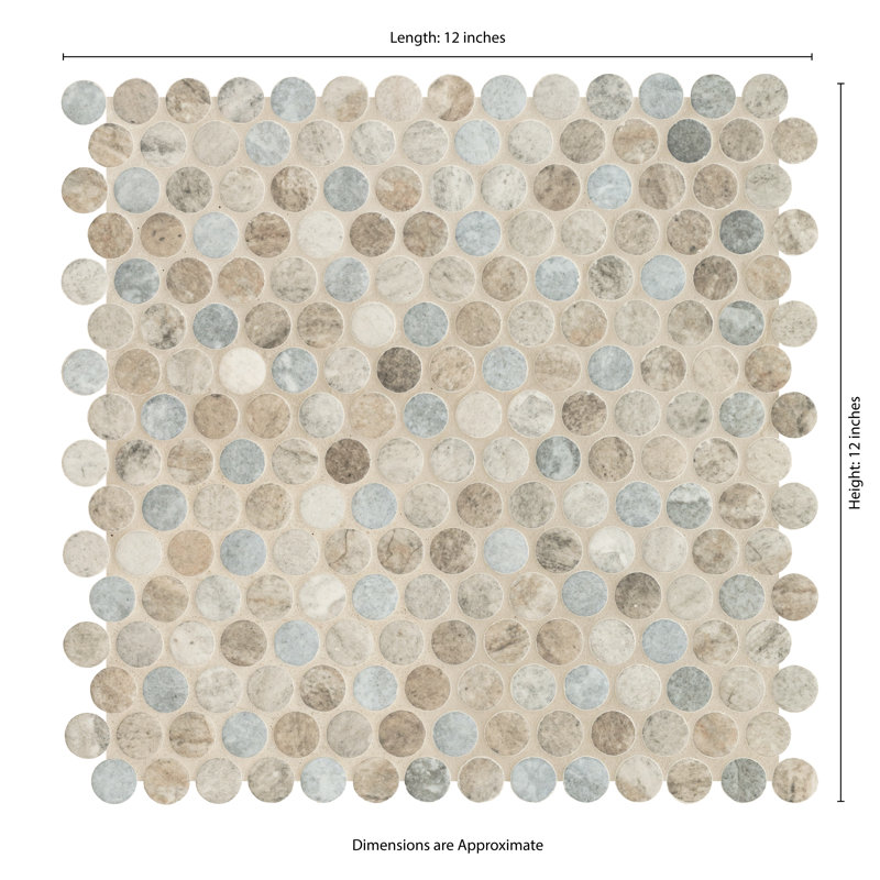 Montessa Penny Round 12 in. x 12 in. Glossy Glass Mosaic Wall Tile, Sora