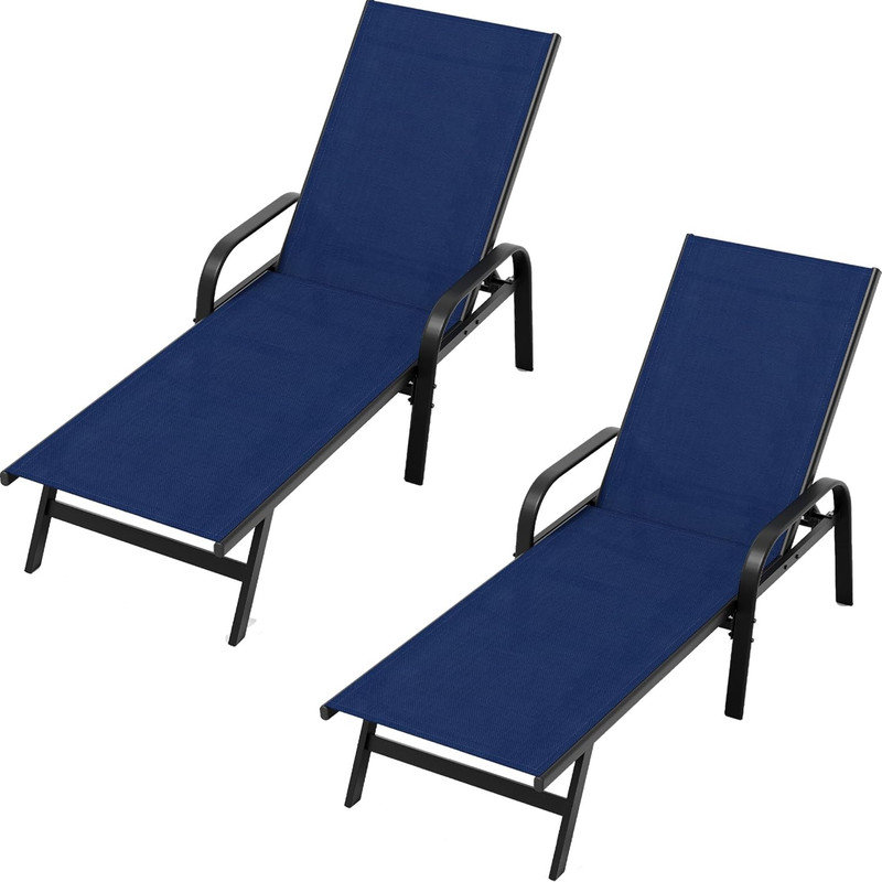 Set of 4 Outdoor Lounge Chairs with 5-Position Adjustable Backrest, PVC-coated polyester Fabric, Metal Frame for Patio, Garden, Poolside, Balcony