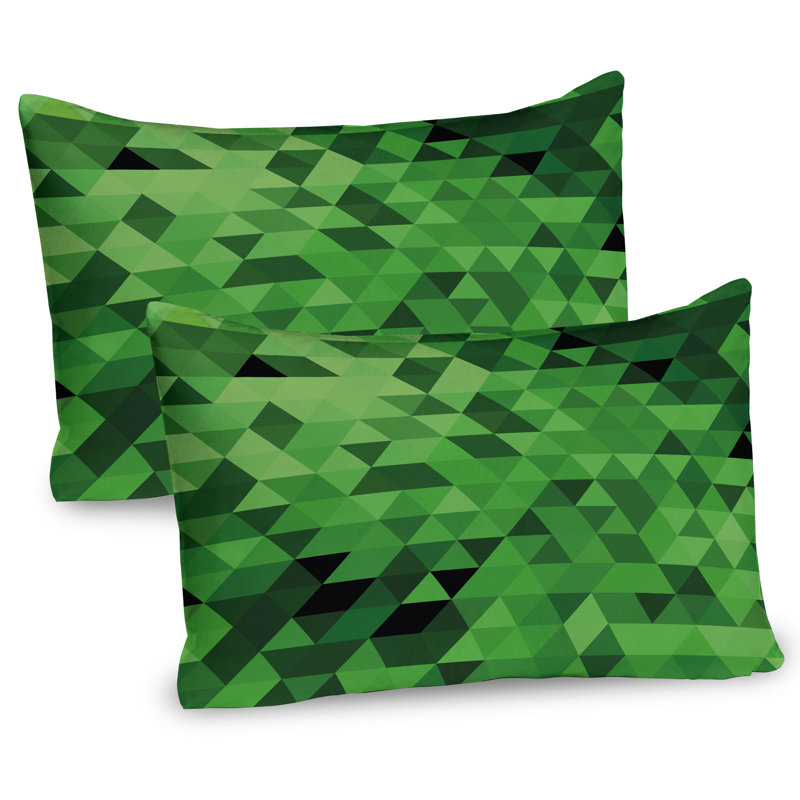 Ambesonne Green Pillow Sham 2 Pack Triangles Abstract Mosaic 36"x20" Dark Green Pale Green