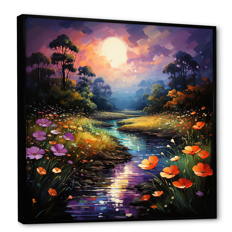«Mauve Luminous Blossoms At Night I», paysages abstraits, impressions sur toile_105689, H 24 po x l 24 po x P 1 po