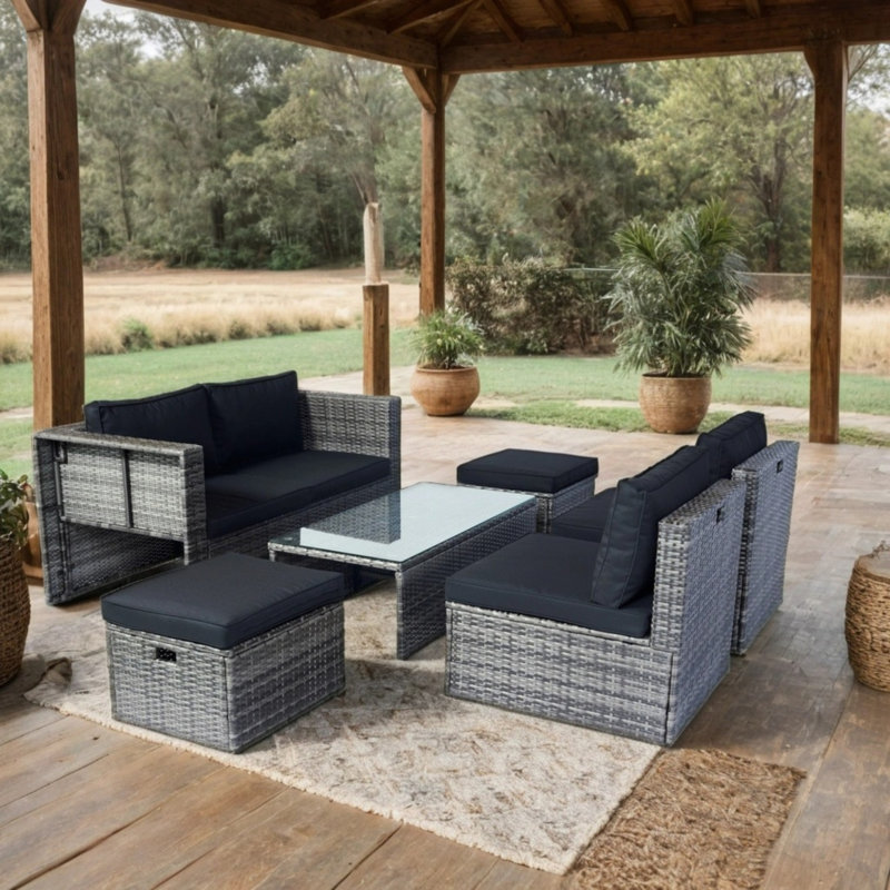 Ensemble de conversation modulaire en osier 6 pièces pour patio 6 pièces