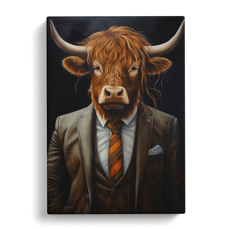Highland Cow in a Suit Painting No.2 - Wrapped Canvas, 50cm H x 35cm W x 3cm D