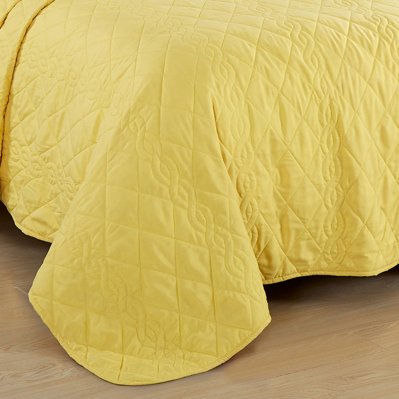 Polyester Coverlet, King Coverlet/Bedspread + 2 King Shams, Yellow/Hot Pink