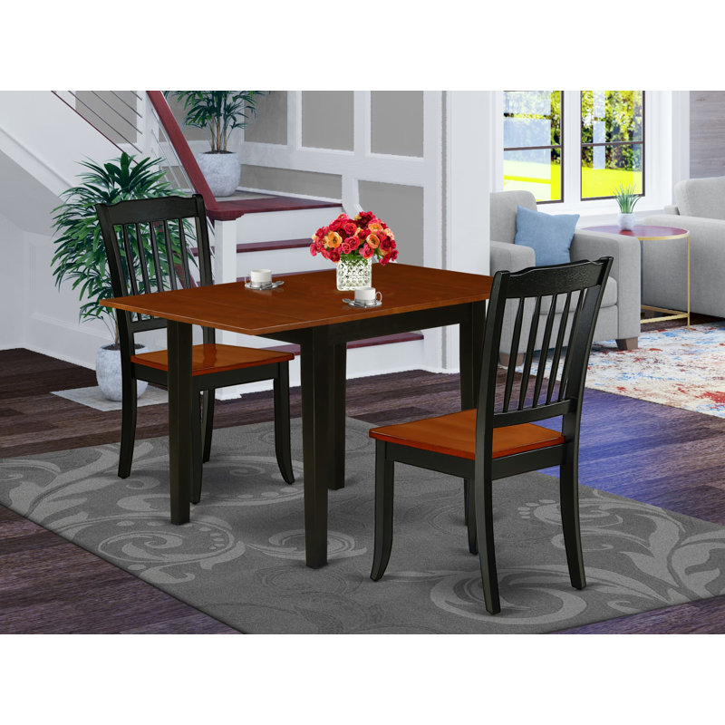 L'ensemble de 3 pièces de table de salle à manger moderne contient une table rectangulaire en bois avec Dropleaf et 2 chaises de salle à manger, 30 x 48 pouces, noir et cerise