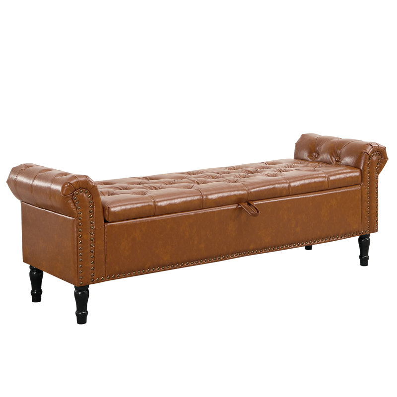 Faux Leather Rolled Arm Bench With Storage Bench With Storage