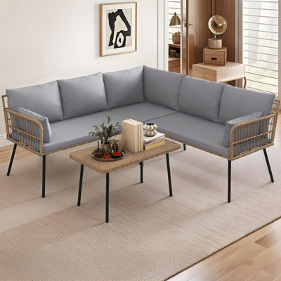 Outdoor Weatherproof L-Shaped Corner Sofa Set with Washable Cushions & Coffee Table
