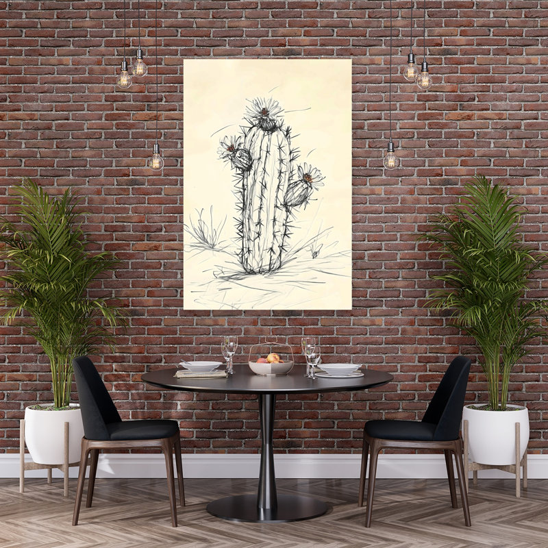 Art mural contemporain abstrait fleur de cactus 3, H 60 po x l 40 po