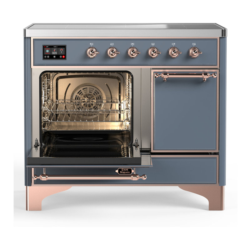 Cuisinière à induction de 40 pouces avec 6 éléments à induction en bleu-gris (garniture cuivre) Majestic III Series, Cuivre
