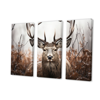 Photographie de cerf monochrome II sur toile, 3 pièces