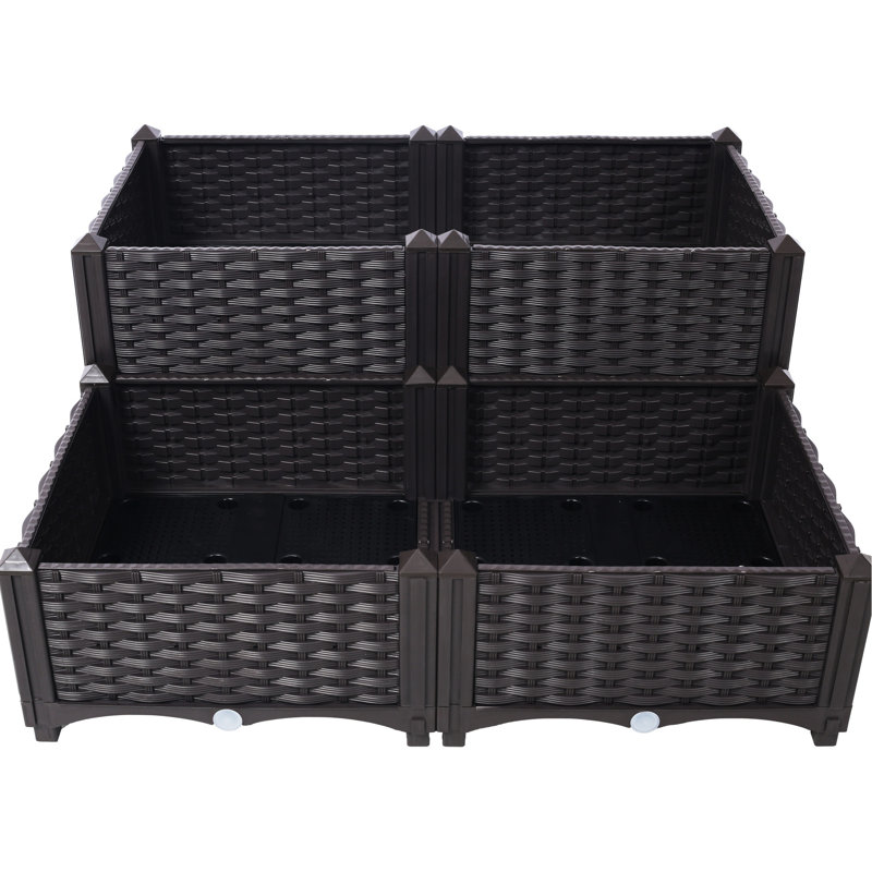 Brown Self-Watering Raised Herb Box With Legs For Cafes - 4 Piece For Gardening Polypropylene Adequate Drainage Easy Assembly Practice Flower Bed Patios System Built-In