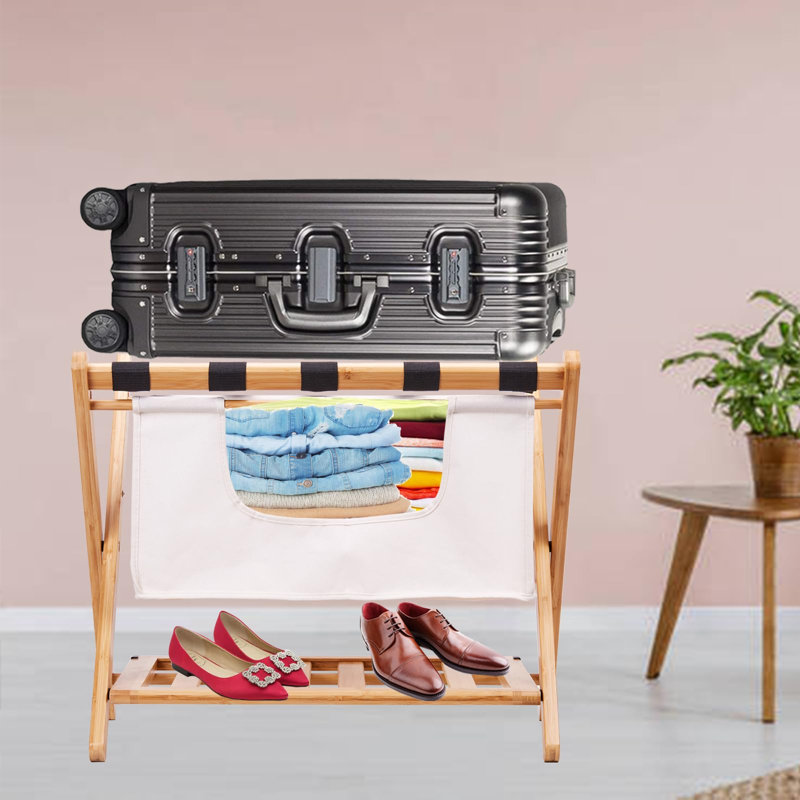 Foldable Luggage Racks With Storage Shelf And Laundry Bag