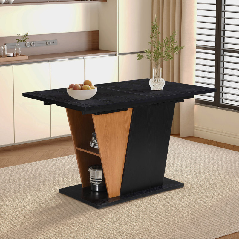 Table de salle à manger extensible en bois avec rangement Sapphire, Noir, noir, noir, noir