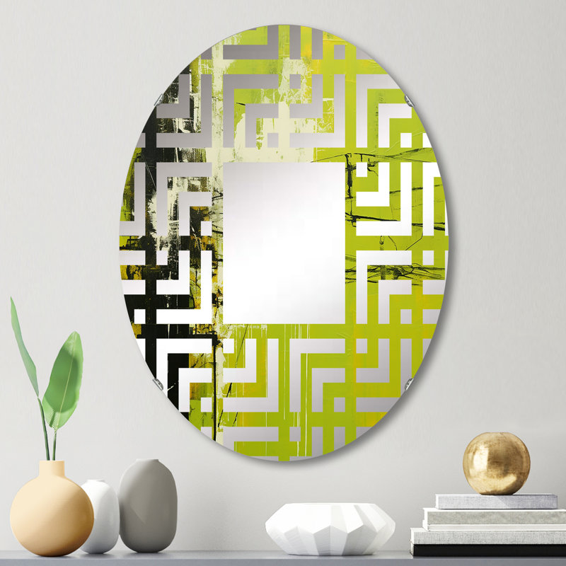 Minimaliste olive commande électrique lignes I - labyrinthe miroir décoratif | ovale, 29,5 po x 19,6 po