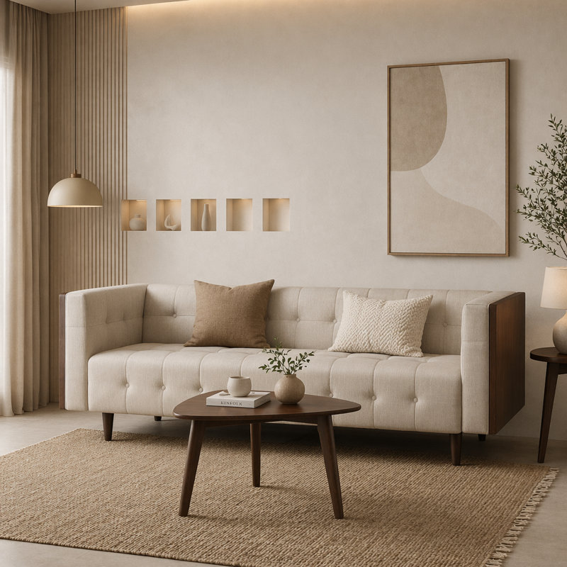 Canapé 3 places, Tissu beige
