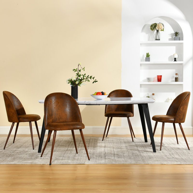 Ensemble de table de salle à manger rectangulaire 63 po avec 4 chaises rembourrées Hozel, Brun, Blanc