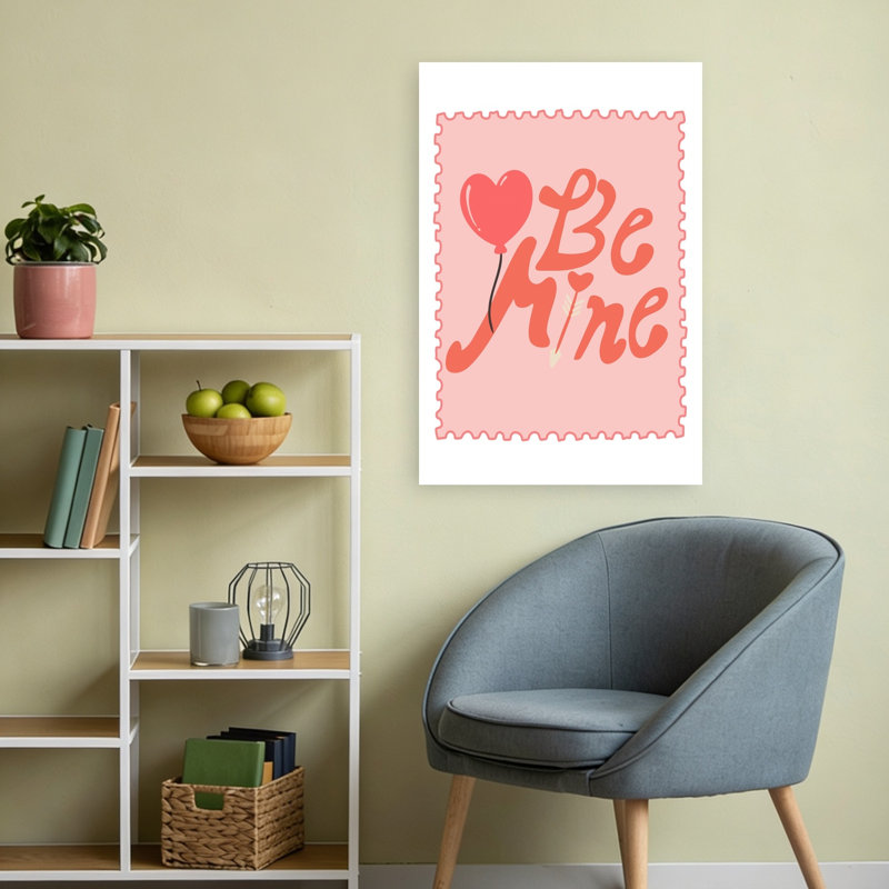 Be Mine Heart Balloon Romantic Contemporary Wall Art Print 1 Piece Wrapped Canvas Wall Art, 60.96cm H x 40.64cm W