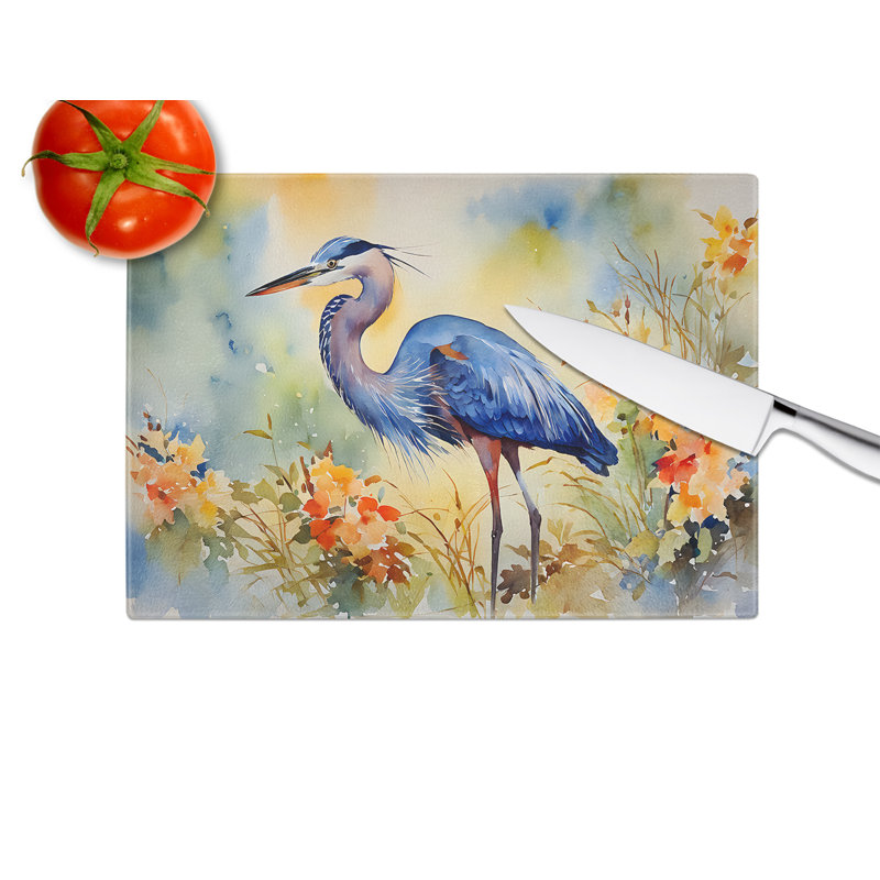 Large Blue Heron Tempered Glass Cutting Board