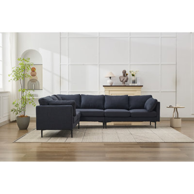 Canapé modulaire moderne en forme de L avec mousse à mémoire de forme et tissu de lin, canapé d'angle à 6 places pour le salon, structure en bois robuste, 2 coussins