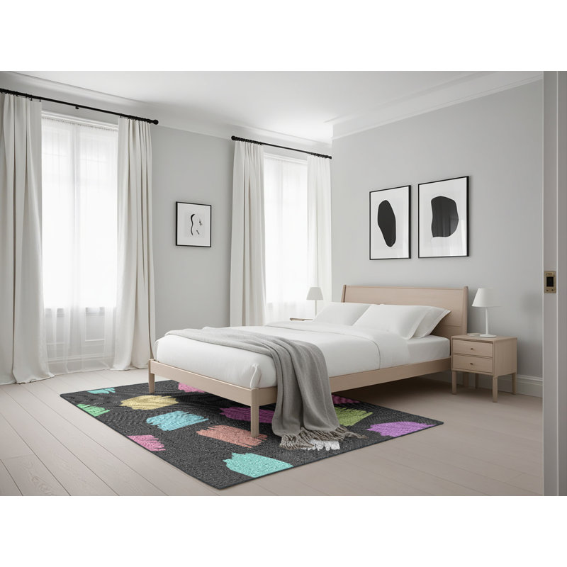 Tapis noir/rose à tisser électrique, Rectangle 5 pi x 7 pi