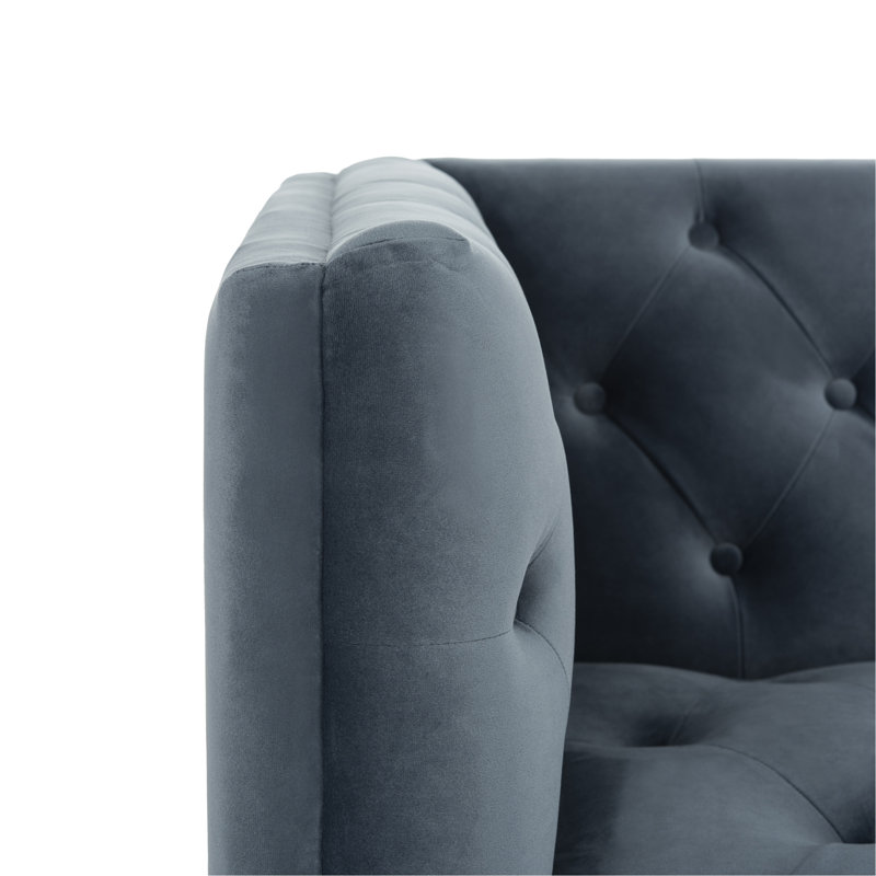 Pale Mauve Tufted Velvet Tuxedo Arm Sofa with Down Fill