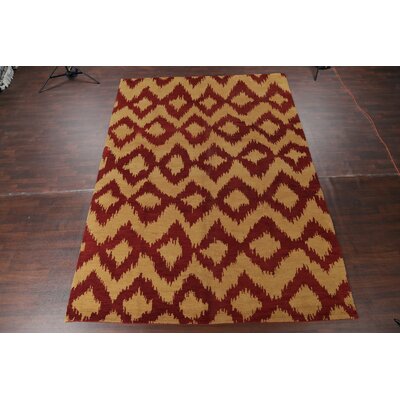 One-of-a-Kind Plymouth Geometric Moroccan Trellis Indian Hand-Knotted 9' 1 x 13' 7'' Wool Oranges/Rust Area Rug -  Isabelline, D6F7D90B77AE4EEE85E94E853E6D564B