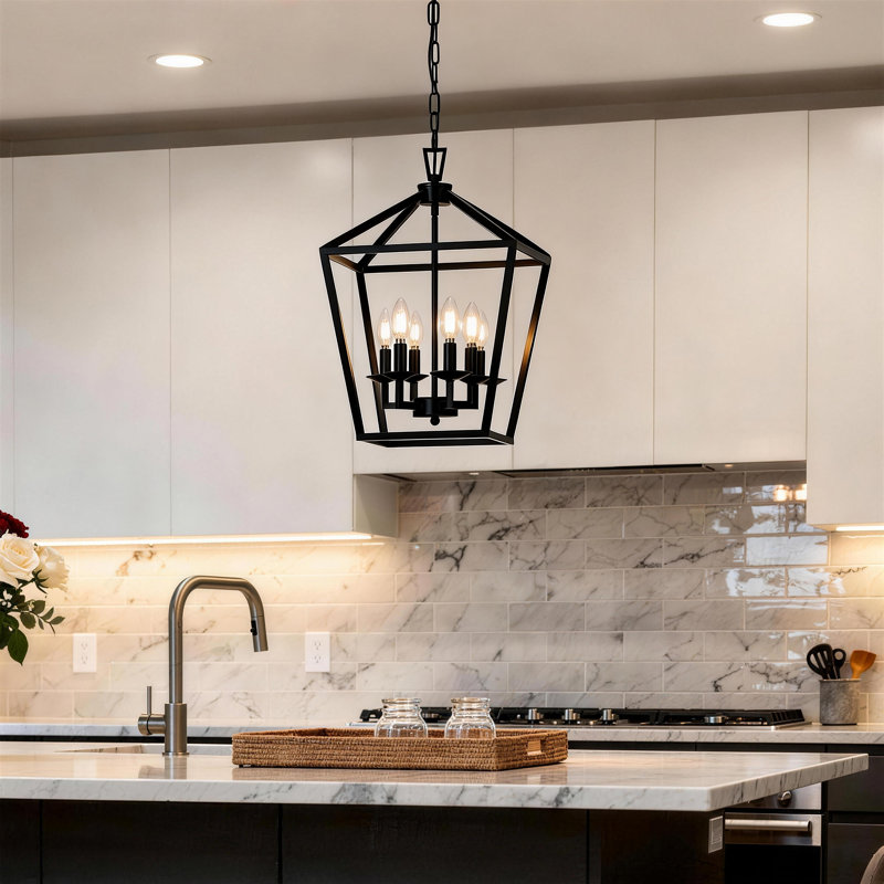 Dobson 6 - Light Durable Metal Lantern Pendant, Black, 24" H x 16" W x 16" D
