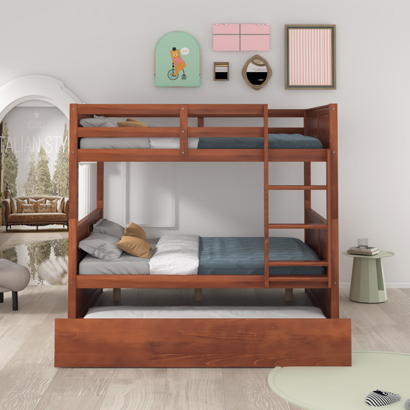 Gusella Full over Full Bunk Bed , Trundle Bed Included, Walnut