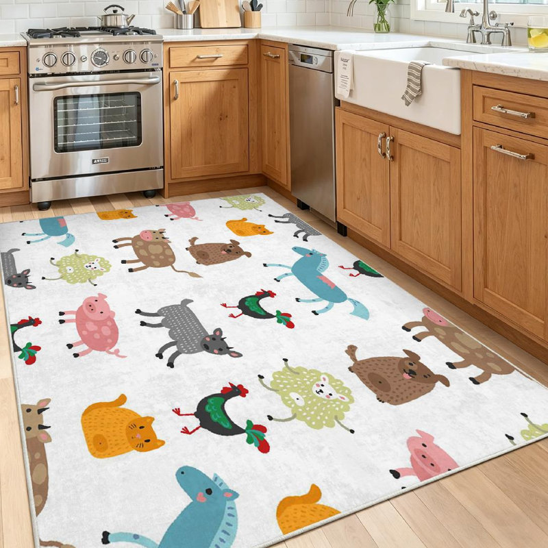 Tapis d'intérieur blanc lavable en machine, Rectangle 55 po x 79 po