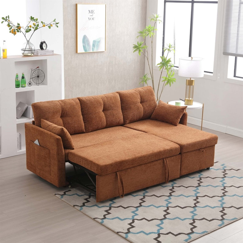 Modular L-Shaped Sofa, Modular Long Sofa with Reversible Chaise Lounge, Brown Chenille