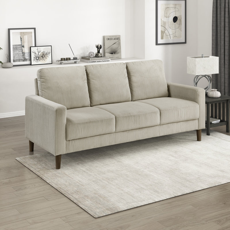 Canapé en velours côtelé avec accoudoirs carrés modernes Yancheva, Taupe, H 36,5 po x l 76,5 po x P 34 po