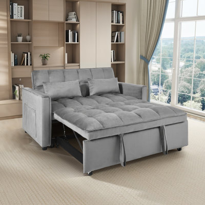 3-In-1 Convertible Sleeper Sofa,Modern Velvet Pull Out Sofa Bed With Reclining Backrest And Pillows