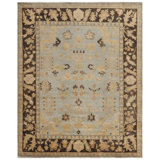 Oushak Hand-Knotted Wool Light Blue/Brown Area Rug