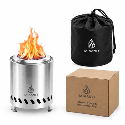Tabletop Fire Pit, Smokeless Firepit Outdoor, Mini Fire Pit for with Carry Bag for Camping Backyard Patio Garden Picnic, Silver