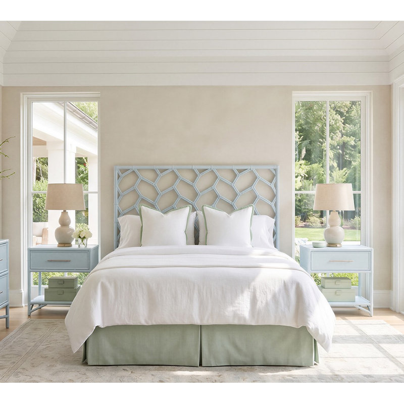 Silas Bedroom Set, Light Blue, 3 Pcs: Headboard, 2 Nightstands, Queen