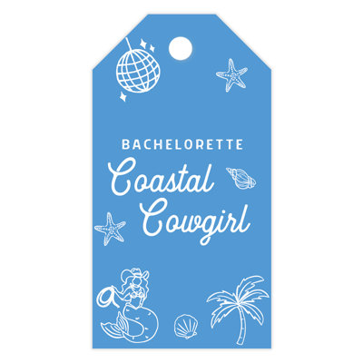 Custom Coastal Cowgirl Favor Tags, White Navy Blue Beach Bachelorette Party Bag Labels, 20 Pack