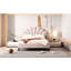 Lit plateforme tapissier beige avec tête de lit à fleurs - construction robuste, velours confortable, matelas-1152734901-1152734902