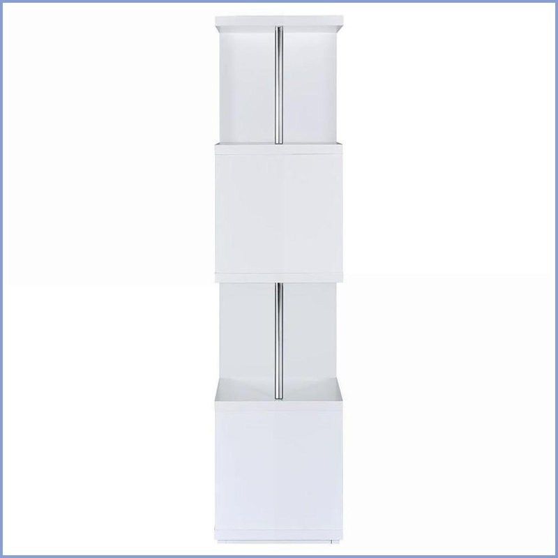 4-Tier Modern Bookcase White &amp; Chrome | Wood+Metal | Contemporary
