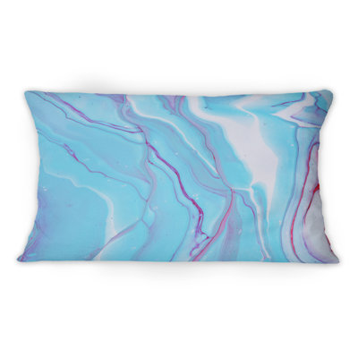 Coussin lombaire abstrait à encre liquide dans des tons de bleu clair VI