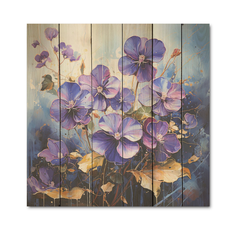 «Wild Expression - Violets», art mural sur bois de pin naturel, H 15 po x l 15 po
