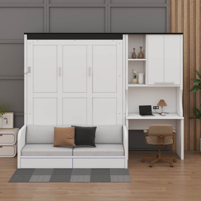 Full Size Murphy Bed With Sofa, Desk, And Storage Cabinet
