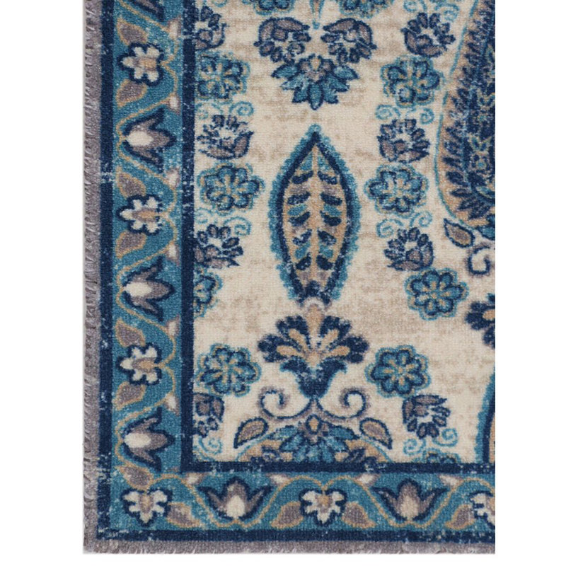 Tapis bleu à motif cachemire Alexandrea, Rectangle 5 pi x 7 pi