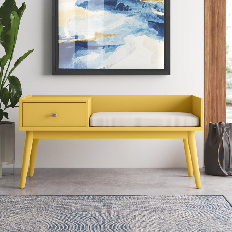 Banc de rangement en bois Hartnett, Jaune
