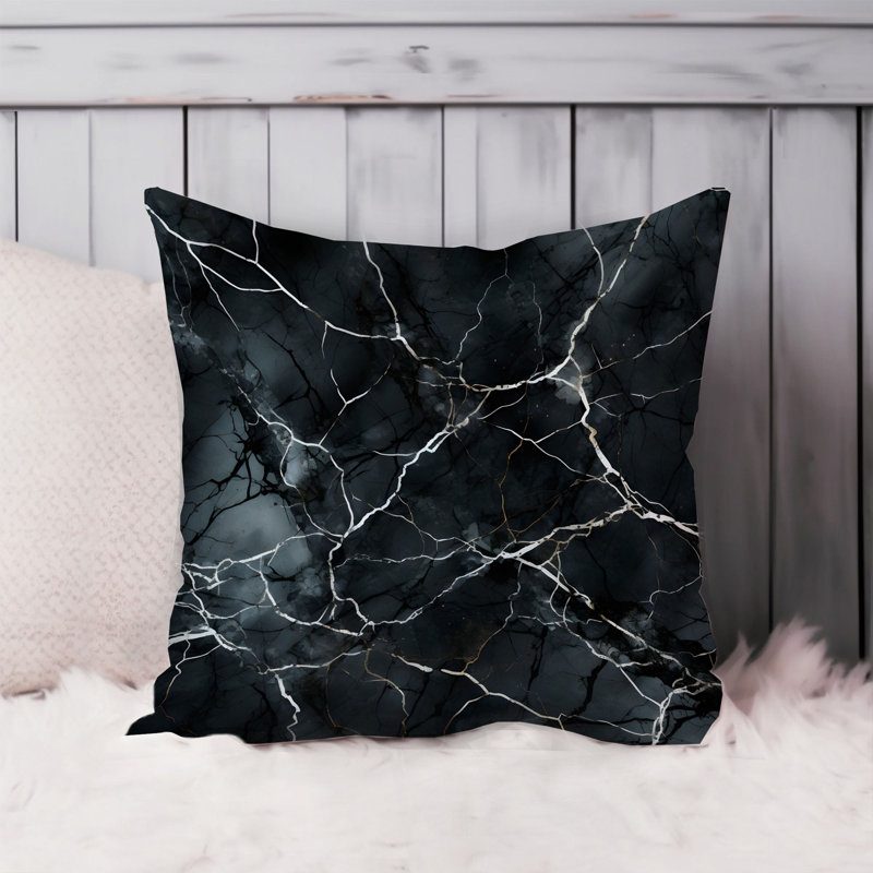 Abstract Black Marble Geode Symphony XVI Modern, 16"H x 16"W