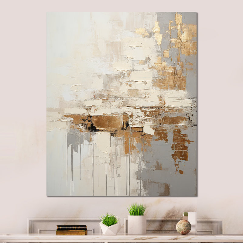 Beige et doré, perspective cubique I - Collages abstraits, impressions sur métal, H 20 po x l 12 po x P 1 po