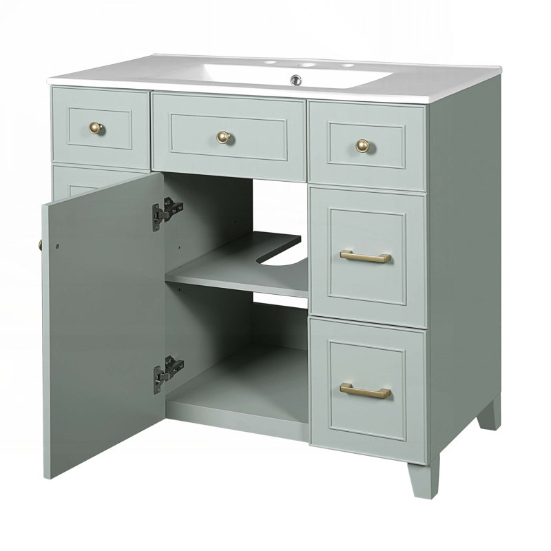 Meuble-lavabo 36 po avec lavabo en céramique, Vert, 8 po