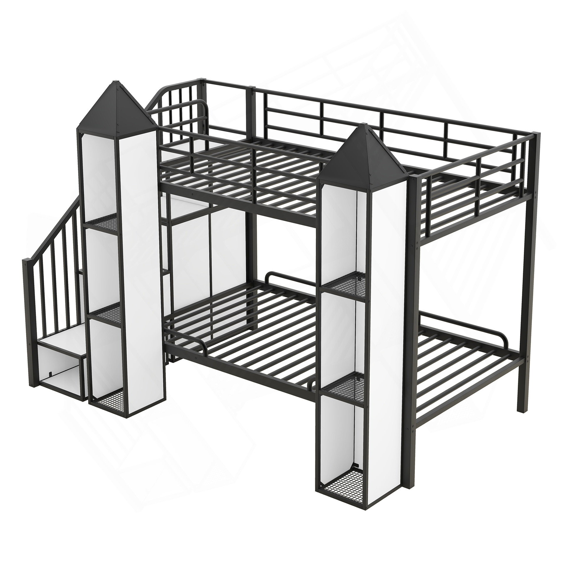 Ivy Bronx Metal Twin Over Twin Castle-Shaped Bunk Bed With Wardrobe And ...
