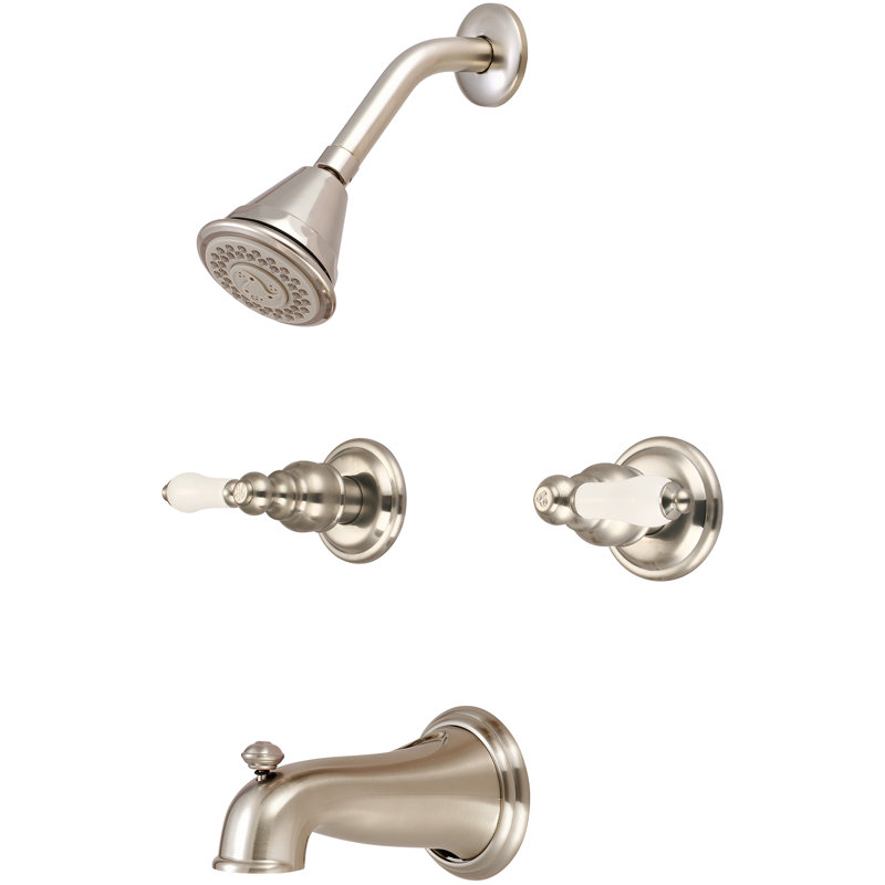 Ensemble de douche et baignoire à deux poignées Central Brass, Poignée levier, Nickel brossé